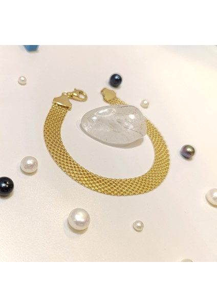 8.8 mm Bismark Hasır Bileklik Künye 14 Ayar Altın