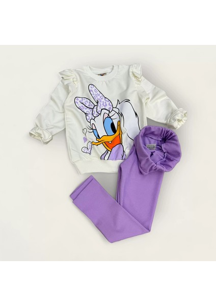 Daisy Duck Alt Üst Kız Çocuk Takım (Alt Fitilli Tayt)