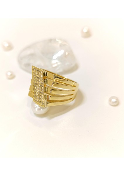 Beş Sıralı Taşlı Yüzük 14 Ayar Altın