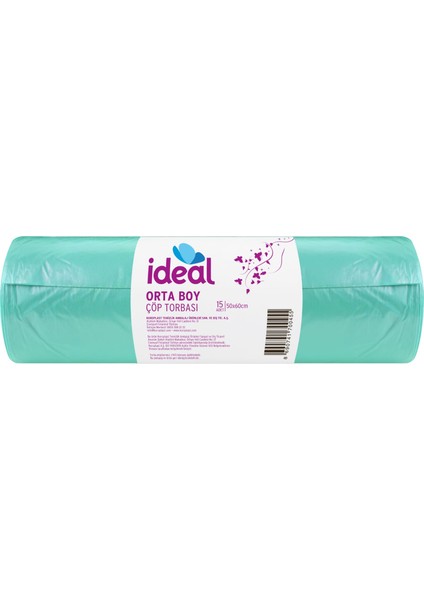 Ideal Cop Torbası Orta Boy Yeşil 15 Li 50X60 cm x 5 Paket