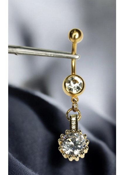 Taşlı Sarı Renk Göbek Piercing