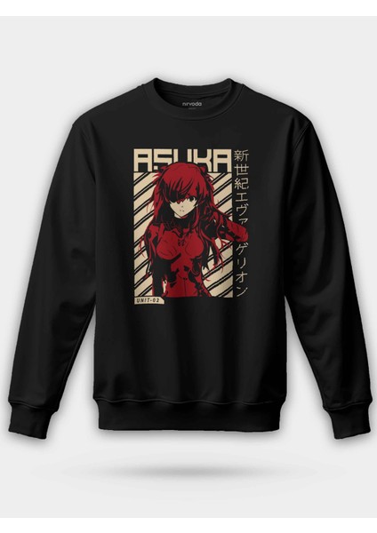 Asuka Evangelion Siyah Unisex Regular Sweatshirt