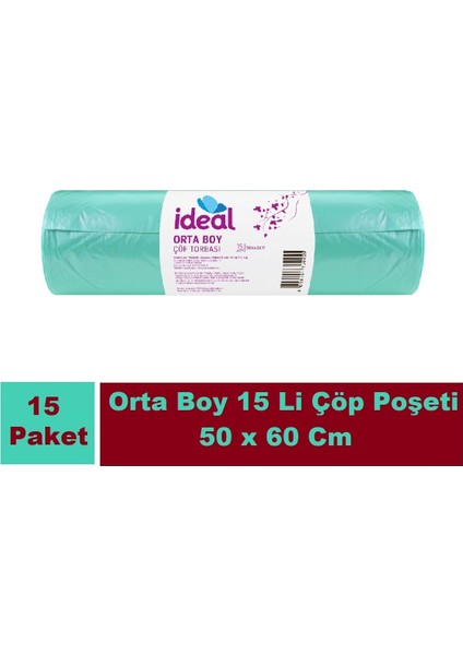 Ideal Cop Torbası Orta Boy Yeşil 15 Li 50X60 cm x 15 Paket