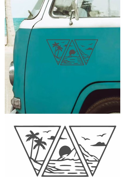 Sahil Palmiye Dağ Güneş Manzara Sticker 02152 Araba Oto Motosiklet Karavan Etiket 02152