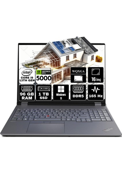 Thinkpad P16 Gen 2 Intel Core I9 13980HX 96GB 1tb SSD 16GB Nvıdıa RTX5000ADA WM970 Chipset 16" Wqxga 165Hz 500NITS Windows 11 Pro Taşınabilir Bilgisayar 21FA000BTX-A9