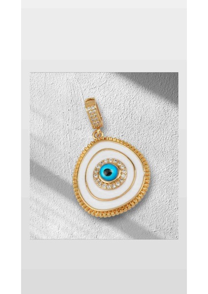 Nazar Boncuklu Beyaz Gold Çelik Charm