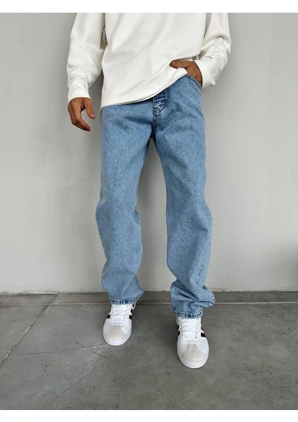 Baggy Cep Detaylı Mavi Erkek Pantolon