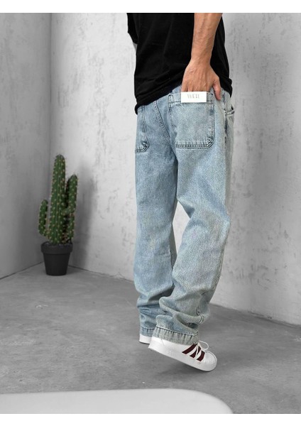 Baggy Beli Lastikli Mavi Erkek Pantolon modelleri