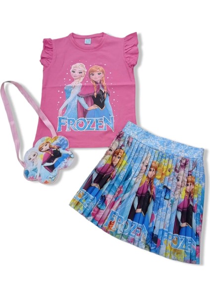 Frozen Etekli Çantalı Kız Çocuk Takım Yazlık