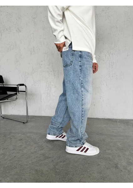 Baggy Mavi Taşlanmış Erkek Pantolon modelleri