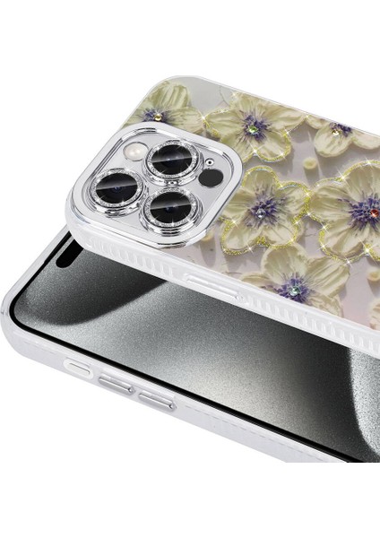 Apple iPhone 15 Pro Max Kılıf Çiçek Desenli Parlak Taşlı Sert Silikon Garden Kapak fiyatları