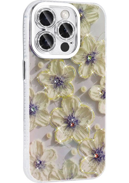 Apple iPhone 15 Pro Max Kılıf Çiçek Desenli Parlak Taşlı Sert Silikon Garden Kapak modelleri