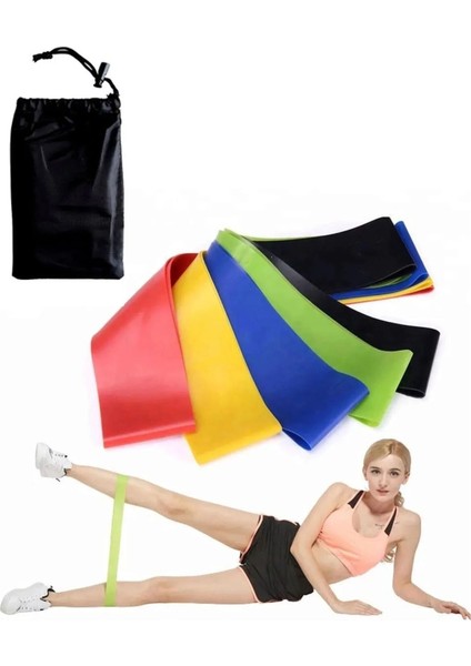 5 Li Çantalı Aerobik Band Pilates Plates Yoga Fitness Squat Çalışma Lastiği Latex Egzersiz Bandı