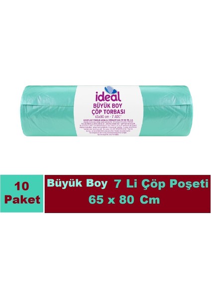 Ideal Çöp Poşeti Büyük Boy Yeşil 7 Li 65X80 cm x 10 Adet