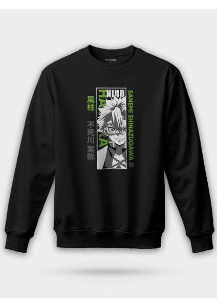 Sanemi Kimetsu No Yaiba Siyah Unisex Regular Sweatshirt