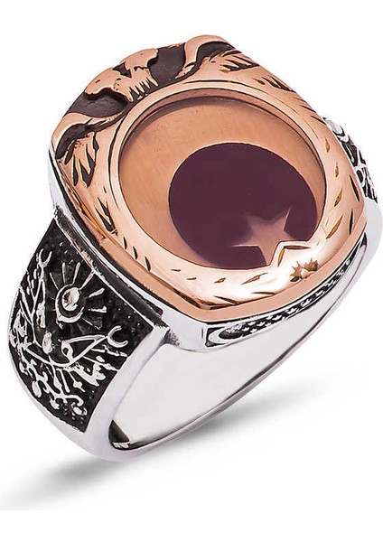 ​gümüş Çift Başlı Kartal Desenli Ay Yıldız Erkek Yüzük