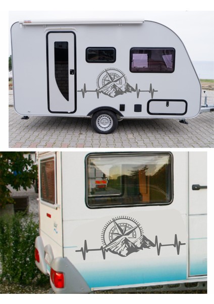 Kalp Ritimli Dağlı Pusula Sticker Araba Oto Karavan Etiket 02150