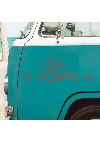 Kalp Ritimli Dağlı Pusula Sticker Araba Oto Karavan Etiket 02150