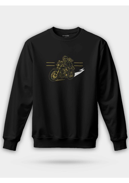 Sarı Motosiklet Siyah Unisex Regular Sweatshirt