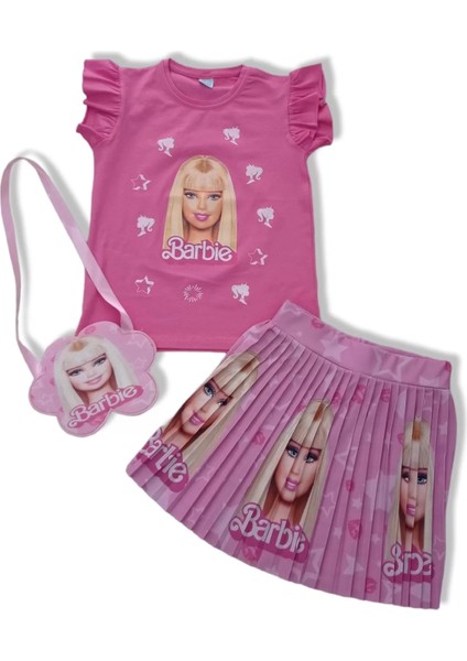 Barbie Etekli Çantalı Kız Çocuk Takım Yazlık