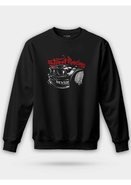 Street Racing Sokak Yarışı Siyah Unisex Regular Sweatshirt
