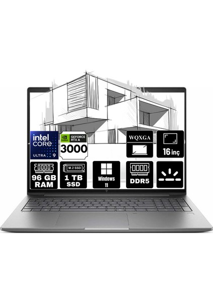 Zbook Power 16 G11 Intel Core U9-185H 96GB 1tb SSD 8gb Rtx 3000 Ada 16" Wqxga Windows 11 Pro Taşınabilir Iş Istasyonu 8T0V4EA-A7