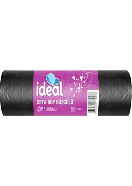 Ideal Çöp Poşeti Büzgülü Orta Boy Siyah 10 Lu 50X60 cm x 10 Paket