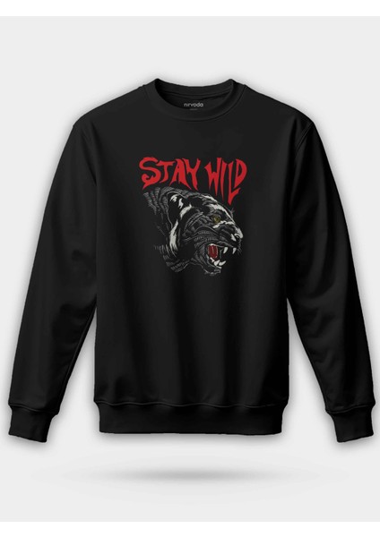 Stay Wild Kaplan Siyah Unisex Regular Sweatshirt
