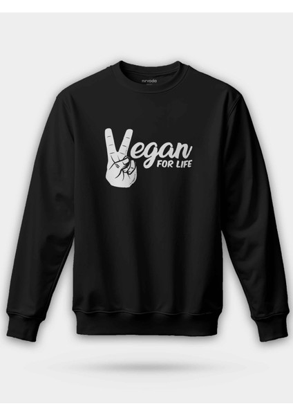 Vegan For Life Siyah Unisex Regular Sweatshirt