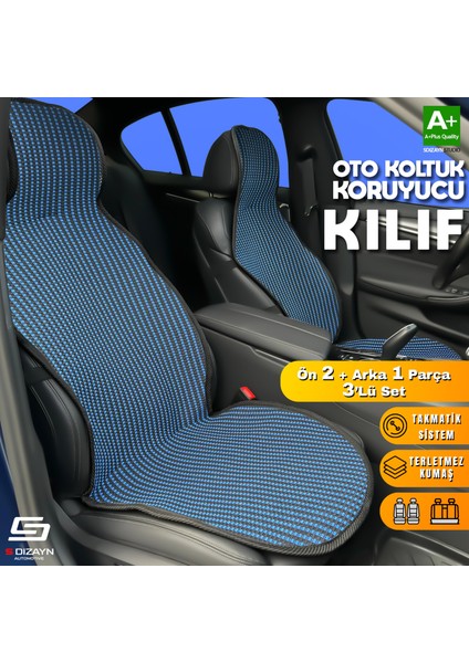 Üniversal Oto Koltuk Koruyucu Kılıf Minderi 2 Ön 1 Arka Set Mavi fırsatları