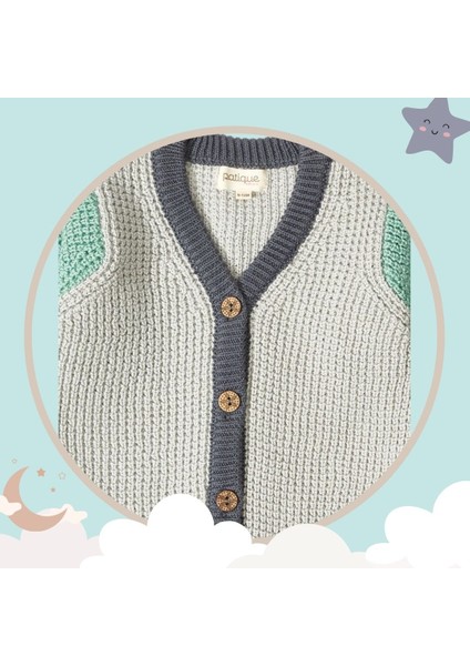 Patıque Kıds - Açık Gri / Yeşil / Antrasit Üç Renkli - Düğmeli Organik Pamuk – Kız / Erkek – Bebek / Çocuk Hırka (12-18-24-36 Ay) fiyatları