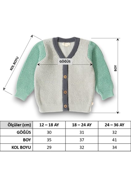 Patıque Kıds - Açık Gri / Yeşil / Antrasit Üç Renkli - Düğmeli Organik Pamuk – Kız / Erkek – Bebek / Çocuk Hırka (12-18-24-36 Ay) fırsatları