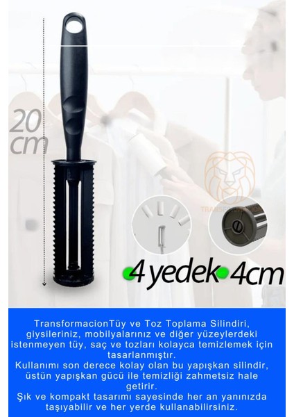 Tüy Alıcı Rulo Tüy Toplayıcı 240 Yaprak 4 Top 721108