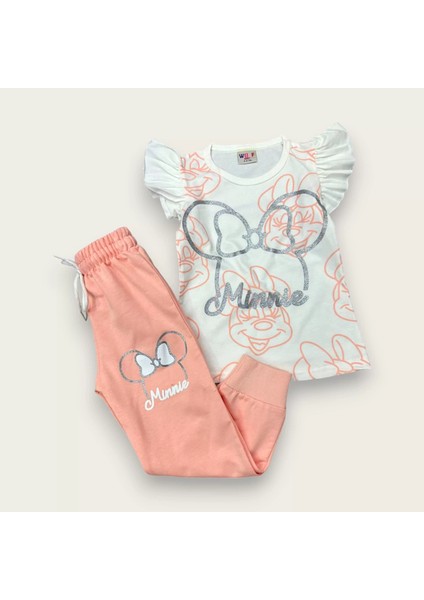 Minnie Mouse Kolu Fırfırlı Yaldızlı Kız Çocuk Takım