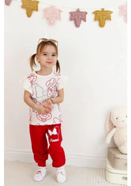 Minnie Mouse Kolu Fırfırlı Yaldızlı Kız Çocuk Takım
