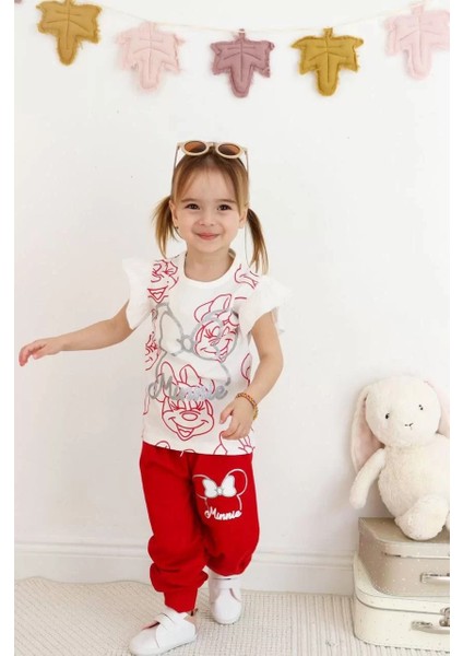 Minnie Mouse Kolu Fırfırlı Yaldızlı Kız Çocuk Takım