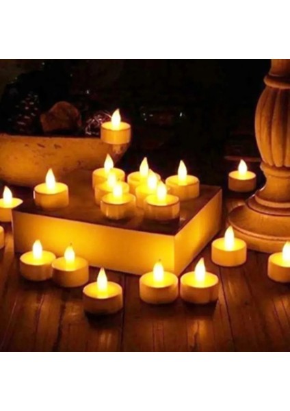 Ledli Mum Tealight Işıklı Dumansız Alevli Sarı LED Mum Pilli 6 Adet Pil Dahil