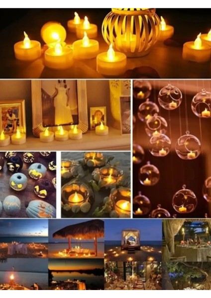 Ledli Mum Tealight Işıklı Dumansız Alevli Sarı LED Mum Pilli 6 Adet Pil Dahil