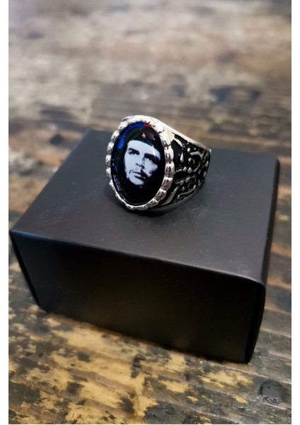 Gümüş Kaplama Che Guevara Resimli Erkek Yüzük