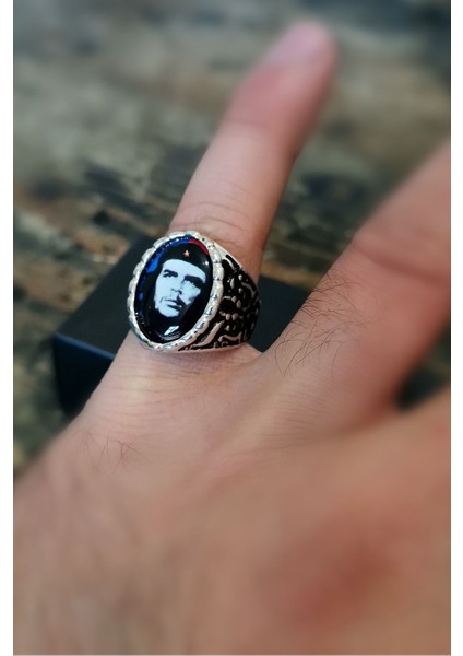 Gümüş Kaplama Che Guevara Resimli Erkek Yüzük
