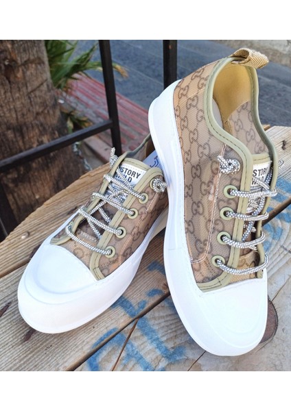 24Y384 Kadın Monogram Desen Sneaker Spor Ayakkabı