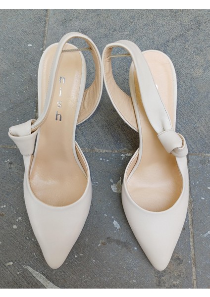 N2419 Kadın Hakiki Deri Karnı Yarık Model Stiletto Ayakkabı