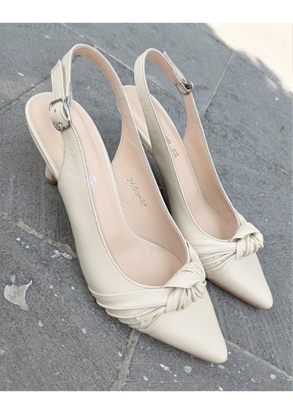 Nish N2406 Kadın Deri Klasik Kısa Topuklu Arkası Açık Stiletto Ayakkabı