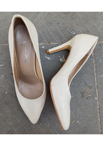 Nish N4292-02 Kadın Deri Monogram Desenli Stiletto Klasik Topuklu Ayakkabı
