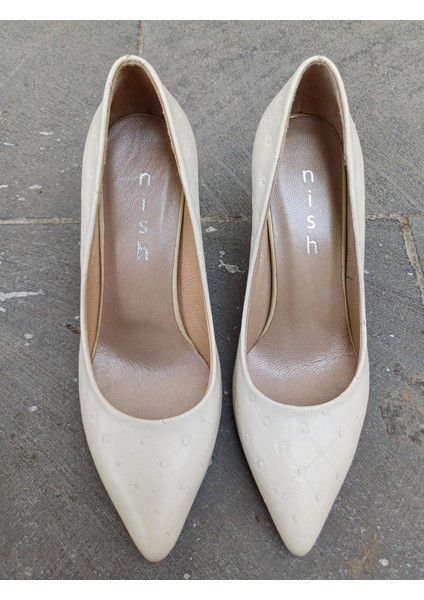 Nish N4292-02 Kadın Deri Monogram Desenli Stiletto Klasik Topuklu Ayakkabı