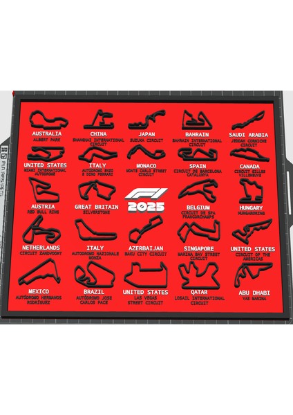 F1 Pistleri 2025 3D Çerçeve - Formula 1 Yarış Pisti 2025 Dekoratif Tablo fiyatları