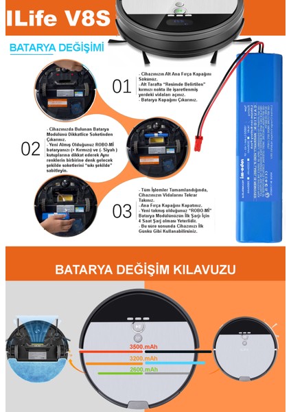 Ilife V8S Uyumlu Batarya 3200 Mah Robot Süpürge Bataryası