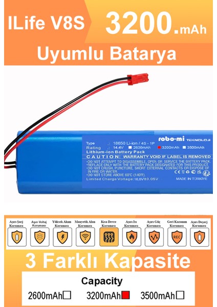 Ilife V8S Uyumlu Batarya 3200 Mah Robot Süpürge Bataryası