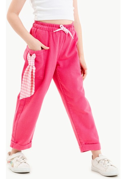 Kız Çocuk Fularlı Keten Pantolon G2543