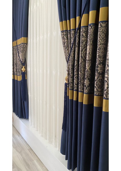 Pano Fon Perde Lacivert Gold (Tek Kanat) modelleri